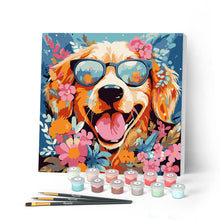 Charger l'image dans la galerie, Mini Peinture par Numéros 20x20cm avec cadre Chiot fantaisie et des fleurs
