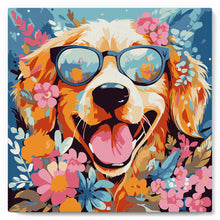 Charger l'image dans la galerie, Mini Peinture par Numéros 20x20cm avec cadre Chiot fantaisie et des fleurs