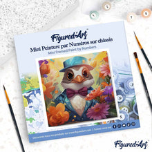 Charger l'image dans la galerie, Mini Peinture par Numéros 20x20cm avec cadre Oiseau en smoking fantaisie et fleurs