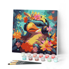 Charger l'image dans la galerie, Mini Peinture par Numéros 20x20cm avec cadre Oiseau fantaisie et des fleurs