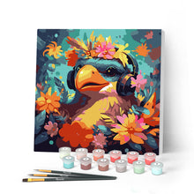 Charger l'image dans la galerie, Mini Peinture par Numéros 20x20cm avec cadre Oiseau fantaisie et des fleurs