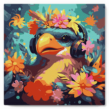 Charger l'image dans la galerie, Mini Peinture par Numéros 20x20cm avec cadre Oiseau fantaisie et des fleurs