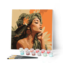 Charger l'image dans la galerie, Mini Peinture par Numéros 20x20cm avec cadre Femme au turban africain