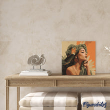 Charger l'image dans la galerie, Mini Peinture par Numéros 20x20cm avec cadre Femme au turban africain