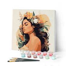 Charger l'image dans la galerie, Mini Peinture par Numéros 20x20cm avec cadre Femme au bandeau floral