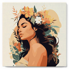 Charger l'image dans la galerie, Mini Peinture par Numéros 20x20cm avec cadre Femme au bandeau floral