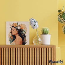 Charger l'image dans la galerie, Mini Peinture par Numéros 20x20cm avec cadre Femme au bandeau floral