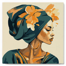 Charger l'image dans la galerie, Mini Peinture par Numéros 20x20cm avec cadre Femme au turban floral