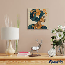 Charger l'image dans la galerie, Mini Peinture par Numéros 20x20cm avec cadre Femme au turban floral