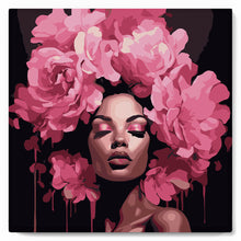 Charger l'image dans la galerie, Mini Peinture par Numéros 20x20cm avec cadre Femme aux cheveux de pivoines