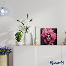 Charger l'image dans la galerie, Mini Peinture par Numéros 20x20cm avec cadre Femme aux cheveux de pivoines
