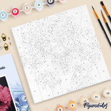 Charger l'image dans la galerie, Mini Peinture par Numéros 20x20cm avec cadre Femme aux cheveux de pivoines