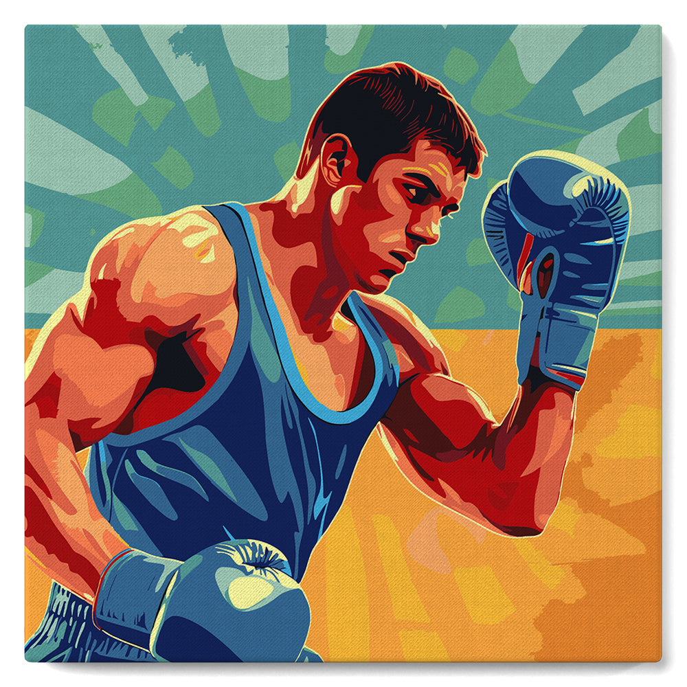 Mini Peinture par Numéros 20x20cm avec cadre Affiche sportive Boxe