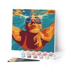 Charger l'image dans la galerie, Mini Peinture par Numéros 20x20cm avec cadre Affiche sportive Natation