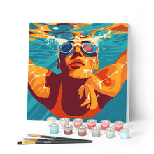 Charger l'image dans la galerie, Mini Peinture par Numéros 20x20cm avec cadre Affiche sportive Natation