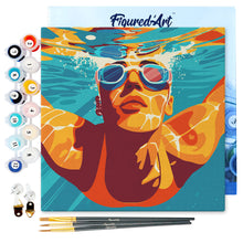 Charger l'image dans la galerie, Mini Peinture par Numéros 20x20cm avec cadre Affiche sportive Natation