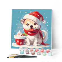 Charger l'image dans la galerie, Mini Peinture par Numéros 20x20cm avec cadre Chiot de Noël