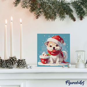 Mini Peinture par Numéros 20x20cm avec cadre Chiot de Noël