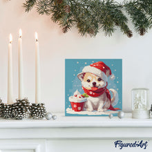 Charger l'image dans la galerie, Mini Peinture par Numéros 20x20cm avec cadre Chiot de Noël