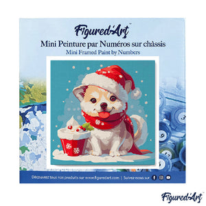 Mini Peinture par Numéros 20x20cm avec cadre Chiot de Noël