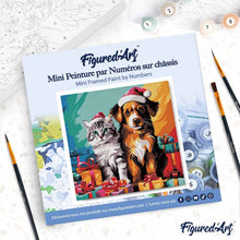 Charger l'image dans la galerie, Mini Peinture par Numéros 20x20cm avec cadre Chat et Chien Festifs