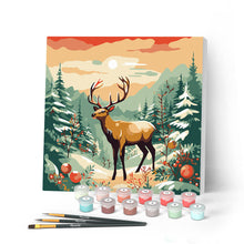 Charger l'image dans la galerie, Mini Peinture par Numéros 20x20cm avec cadre Cerf majestueux en Hiver