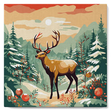 Charger l'image dans la galerie, Mini Peinture par Numéros 20x20cm avec cadre Cerf majestueux en Hiver