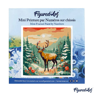 Mini Peinture par Numéros 20x20cm avec cadre Cerf majestueux en Hiver