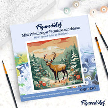 Charger l'image dans la galerie, Mini Peinture par Numéros 20x20cm avec cadre Cerf majestueux en Hiver