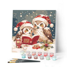 Charger l'image dans la galerie, Mini Peinture par Numéros 20x20cm avec cadre Chouettes Père Noël Lisant