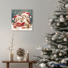 Charger l'image dans la galerie, Mini Peinture par Numéros 20x20cm avec cadre Chouettes Père Noël Lisant
