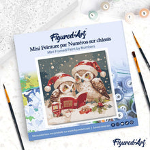 Charger l'image dans la galerie, Mini Peinture par Numéros 20x20cm avec cadre Chouettes Père Noël Lisant