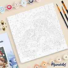 Charger l'image dans la galerie, Mini Peinture par Numéros 20x20cm avec cadre Chouettes Père Noël Lisant