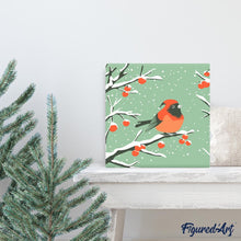 Charger l&#39;image dans la galerie, Mini Peinture par Numéros 20x20cm avec cadre Oiseau Rouge d&#39;Hiver