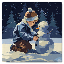 Charger l'image dans la galerie, Mini Peinture par Numéros 20x20cm avec cadre Garçon et Bonhomme de Neige