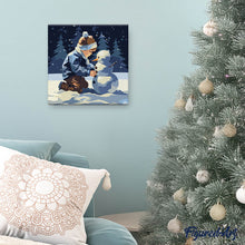 Charger l'image dans la galerie, Mini Peinture par Numéros 20x20cm avec cadre Garçon et Bonhomme de Neige