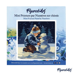 Mini Peinture par Numéros 20x20cm avec cadre Garçon et Bonhomme de Neige