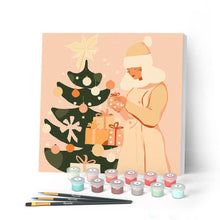 Charger l'image dans la galerie, Mini Peinture par Numéros 20x20cm avec cadre Femme avec arbre de Noël