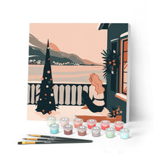 Charger l'image dans la galerie, Mini Peinture par Numéros 20x20cm avec cadre Femme et lac en hiver
