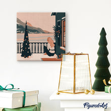 Charger l'image dans la galerie, Mini Peinture par Numéros 20x20cm avec cadre Femme et lac en hiver