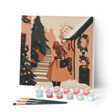 Charger l'image dans la galerie, Mini Peinture par Numéros 20x20cm avec cadre Femme dans un village festif