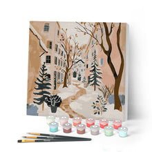 Charger l'image dans la galerie, Mini Peinture par Numéros 20x20cm avec cadre Village Enneigé