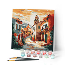 Charger l'image dans la galerie, Mini Peinture par Numéros 20x20cm avec cadre Église de Village Ensoleillé