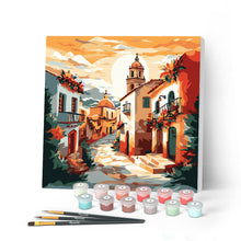 Charger l'image dans la galerie, Mini Peinture par Numéros 20x20cm avec cadre Église de Village Ensoleillé