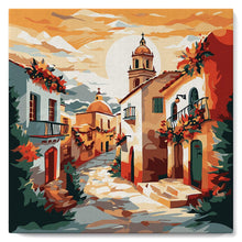 Charger l'image dans la galerie, Mini Peinture par Numéros 20x20cm avec cadre Église de Village Ensoleillé