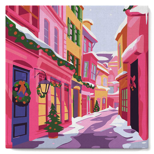 Mini Peinture par Numéros 20x20cm avec cadre Allée de Noël colorée