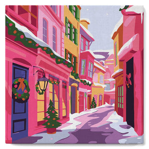 Mini Peinture par Numéros 20x20cm avec cadre Allée de Noël colorée