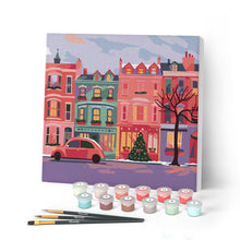 Charger l'image dans la galerie, Mini Peinture par Numéros 20x20cm avec cadre Jolie Rue de Noël Colorée