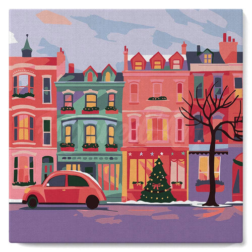 Mini Peinture par Numéros 20x20cm avec cadre Jolie Rue de Noël Colorée