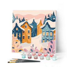Charger l'image dans la galerie, Mini Peinture par Numéros 20x20cm avec cadre Beau village d'hiver